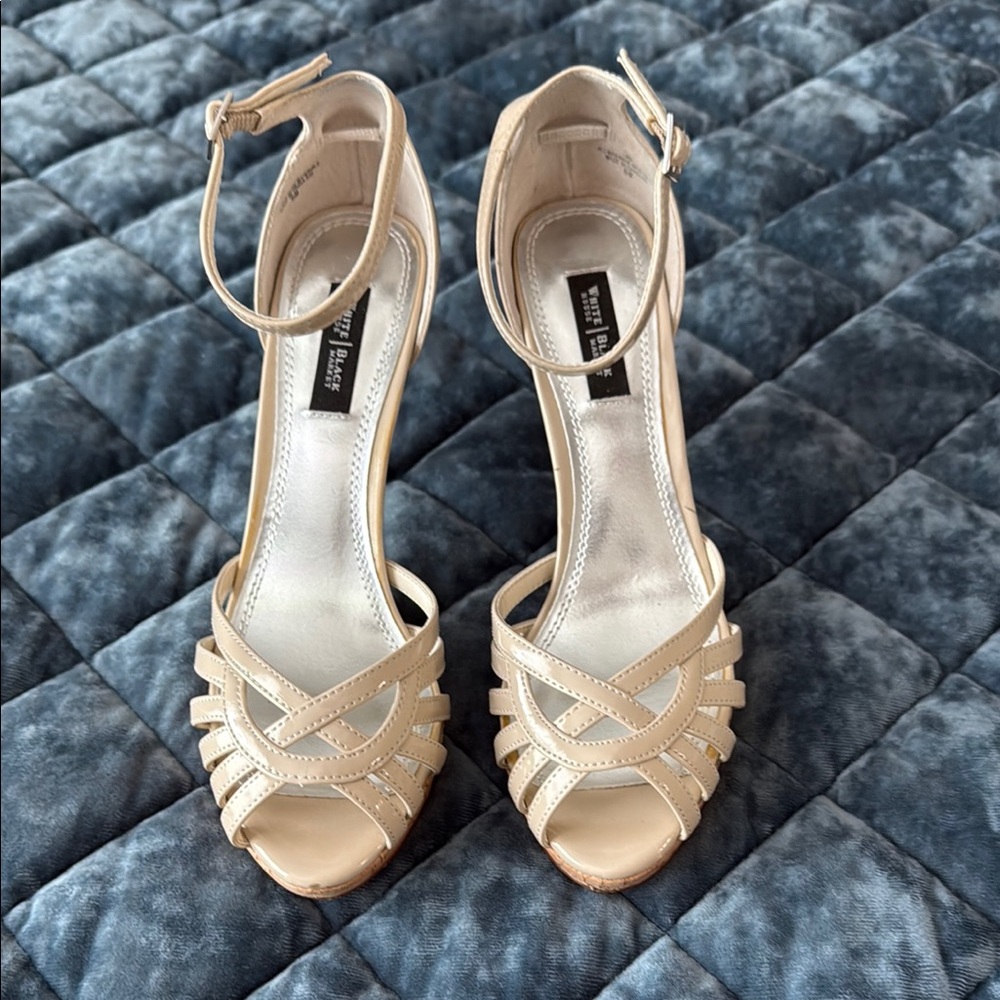 White House Black Market Cream Heels Elegant Strappy Design